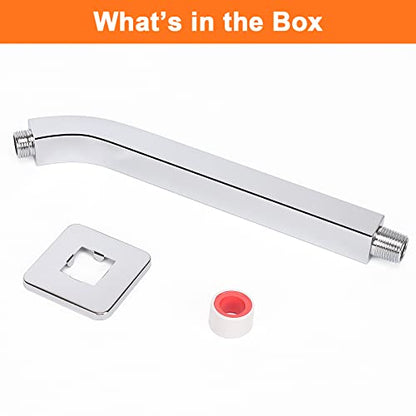 Shower Arm with Flange and Teflon Tape, Wall Mounted Square Shower Pipe 304 Stainless Steel Extension Arm for Fixed Shower Head & Handheld Shower (10 Inch, Chrome) - color: Chrome, style: 10 Inch