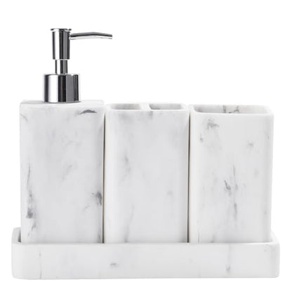 Bathroom Accessories Set, 4 Piece Toothbrush Holder Set Marble White | Bathroom Accessory Set with Soap Dispenser, Toothbrush Holder, Tumbler, Vanity Tray, Bathroom Sink Set for Modern Home Decor - style: White