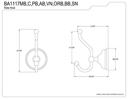 Kingston BA1117BB Victorian Robe Hook, Brushed Brass - color: Brushed Brass