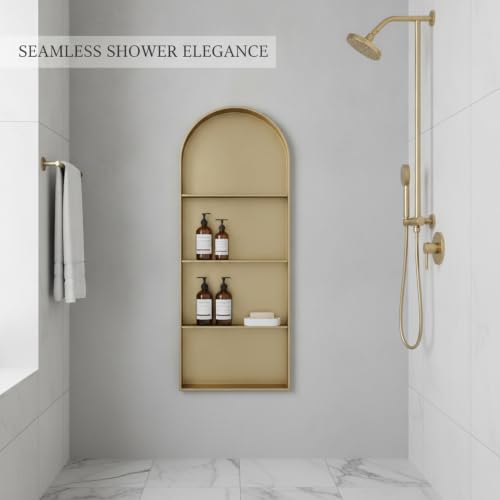 Recessed Shower Niche Stainless Steel, 11.8 x 4.7 x 3.9 Inch Arched Wall Shelf for Bathroom Storage, Rust-Resistant Built-in Insert (1 Pack) - color: Gold