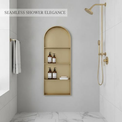 Recessed Shower Niche Stainless Steel, 11.8 x 4.7 x 3.9 Inch Arched Wall Shelf for Bathroom Storage, Rust-Resistant Built-in Insert (1 Pack) - color: Gold