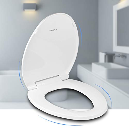 Toilet Seat Elongated with Cover Soft Close, Plastic for Oval Toilets | Easy to Install, Easy to Clean, Quiet Close, Fits Most Elongated Oval Toilets