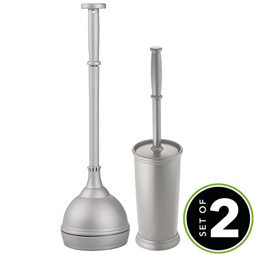mDesign Hidden Plunger and Brush Set for Toilet Bowl - Modern Toilet Brush and Plunger Set - Brush Cleaner and Plunger Combo with Holder Caddy for Bathroom - Hyde Collection - Set of 2 - Gray - color: Gray
