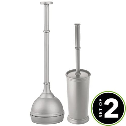 mDesign Hidden Plunger and Brush Set for Toilet Bowl - Modern Toilet Brush and Plunger Set - Brush Cleaner and Plunger Combo with Holder Caddy for Bathroom - Hyde Collection - Set of 2 - Gray - color: Gray