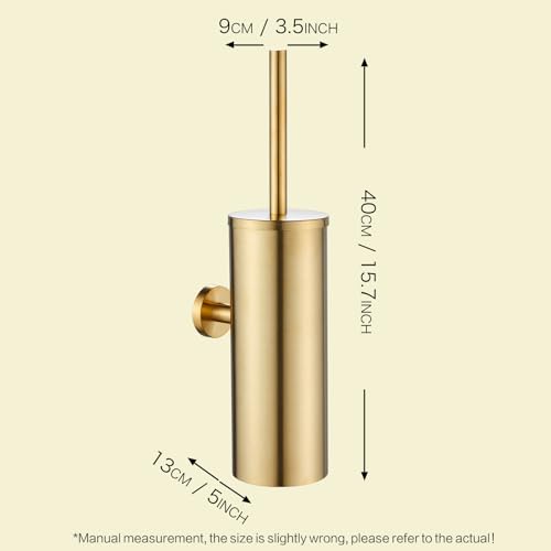 AIREMOEN 1PCS Brushed Gold Wall-Mounted Toilet Brush and Holder Set, 304 Stainless Steel Handle Toilet Brush Holder, Toilet Brush and Plunger Set, Bathroom Wall-Mounted Compact Toilet Brush Holder
