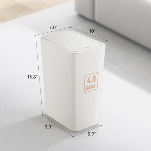 TIPGO Bathroom Trash Can with Lid, 4 Gallon / 15 Liter Small Garbage Can, Press Top Bin, Plastic Wastebasket with Pop-Up Lid for Bedroom, Living Room, Office (White, 2 Pack) - color: White, 2 Pack