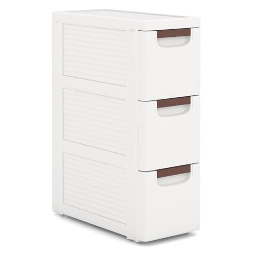 POWERSTONE 3-Drawer Plastic Storage Cart, Narrow Organizer Rolling Cart with 4 Wheels, Space-Saving Slim Mobile Utility for Bedroom, Bathroom, Office & Classroom - size: 22.5"H 3 Drawer