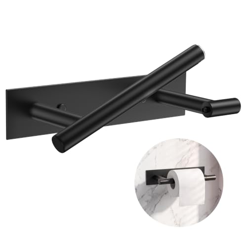 Matte Black Toilet Paper Holder, Wall Mount Toilet Roll Holder Self Adhesive or Screw Installation, Pivoting Double Post Toilet Roll Holder SUS304 Stainless Steel for Bathroom and More - color: Matte Black