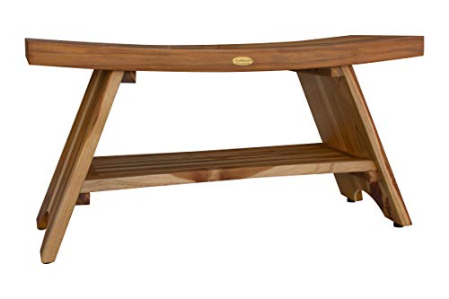 EcoDecors Serenity 35-Inch Teak Shower Bench with Shelf, 300 lb | Easy assembly and elegant teak design create a functional shower bench for inside shower use with spa-inspired style - size: 35" shelf