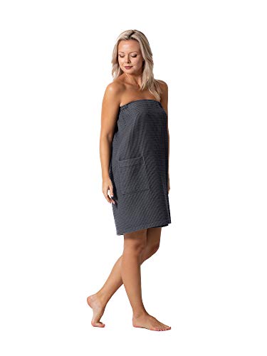 Robe Direct Quick Dry, Lightweight Waffle Spa/Bath Wrap with Adjustable Closure & Elastic Top - color: Dark Gray, size: Small-Medium