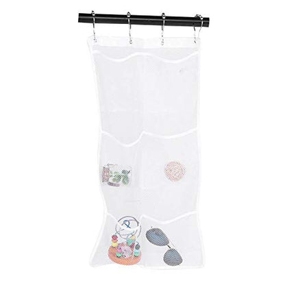 6 Pockets Mesh Shower Organiser Bathroom Over The Door Hanging Mesh Pockets Storage Bag Holder Hanging Caddy with Hooks Quick Dry Bathroom Storage Basket
