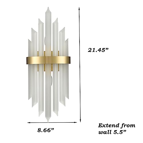 HOLKIRT Modern Gold Wall Sconce, Frosted Glass Vanity Light Set of 2 | Wall Mounted Light Fixture with Frosted Glass Rods, E12 Base, For Living Room Bedside Hallway Stairway Kitchen