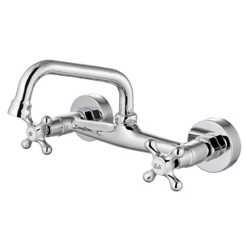 Airuida 8 Inch Center Chrome Polish Wall Mount Kitchen Sink Faucet | Double Cross Handle,Adjustable Center,6 Inch(15cm) Spout - color: Chrome Polish