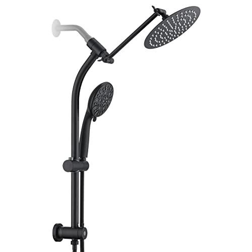 Rainfall 8 Inch Round Shower Head with High Pressure Handheld Spray Combo, Drill-Free Slide Bar with Adjustable Shower Extension Arm, 3-Way Low Diverter for Easy Reach, 5Ft Hose- Matte Black - color: Matte Black