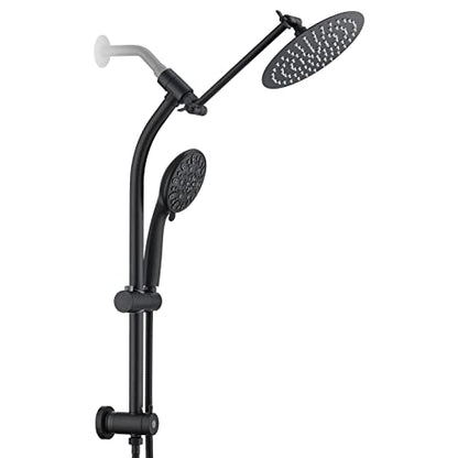 Rainfall 8 Inch Round Shower Head with High Pressure Handheld Spray Combo, Drill-Free Slide Bar with Adjustable Shower Extension Arm, 3-Way Low Diverter for Easy Reach, 5Ft Hose- Matte Black - color: Matte Black