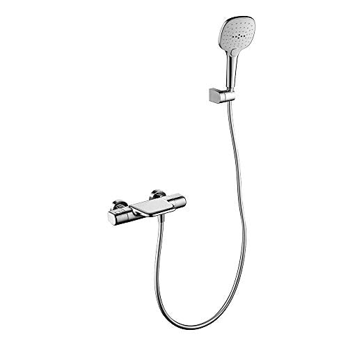 Wall Mounted Bathtub Faucet with Shower, Bath Shower Faucet System Mixer Thermostatic Mixer Taps Brass Shower Taps with Hand Shower and Shower Hose Set,Chrome,Chrome - color: Chrome
