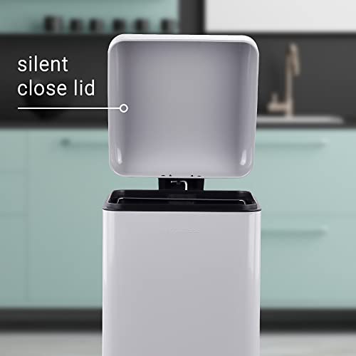 happimess Betty 8 Gal Step Trash Can Soft-Close Lid, Gloss Gray | Fingerprint Resistant, Removable Liner, Semi-Rectangular, Steel Pedal, Iron Powder Coated, 27" Height, Non-Skid Base - color: Gray