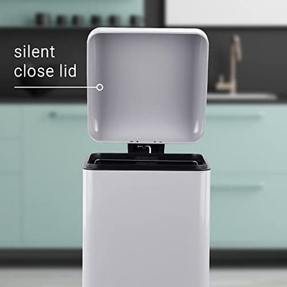 happimess Betty 8 Gal Step Trash Can Soft-Close Lid, Gloss Gray | Fingerprint Resistant, Removable Liner, Semi-Rectangular, Steel Pedal, Iron Powder Coated, 27" Height, Non-Skid Base - color: Gray