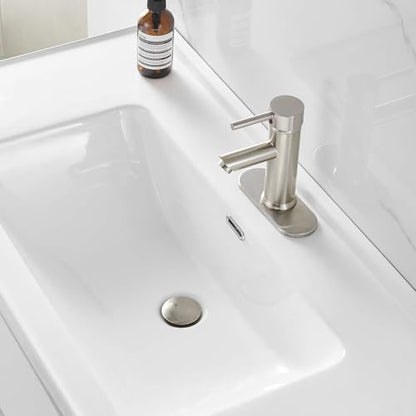 Bathroom Sink Drain, 1-1/2" to 1-3/4", Brushed Nickel | Bathroom Sink Stopper with Overflow Pop Up Drain Assembly Stopper Vessel Vanity Lavatory Commercial Bath, Brass - color: Nickel