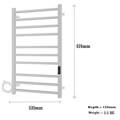 SATOH Towel Warmer for Bathroom Heated Towel Rack Wall Mounted Electric Drying Rail with Plug-in Installation & Timer Stainless Steel Hot Towel Warmer - 88cm x 53cm (Polished Chrome)