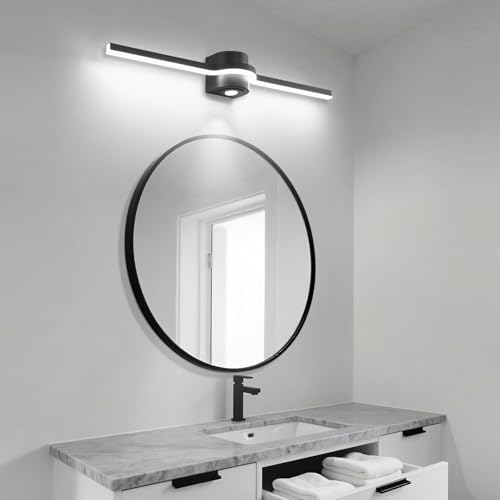 Vanity Lights for Bathroom– 32 Inch Black Bathroom Light Fixture Over Mirror LED Dimmable 6000K Cool White with Built-in Downlight Modern Matte Black Aluminum - size: 32 Inch