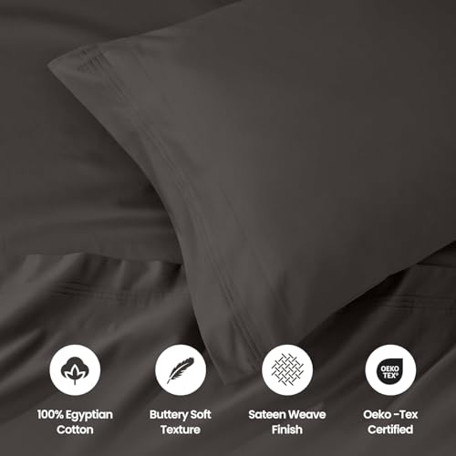 SUPERIOR Egyptian Cotton 4 Piece Sheet Set, Luxury 1000 Thread Count, Eco-Friendly, Sustainable Sheets, Basics, Solid, Deep Pocket Fitted Sheet, Flat Sheet, Pillowcases, Olympic Queen, Charcoal - color: Charcoal, size: Super Queen