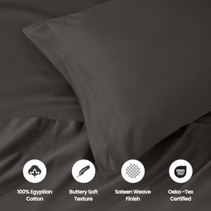 SUPERIOR Egyptian Cotton 4 Piece Sheet Set, Luxury 1000 Thread Count, Eco-Friendly, Sustainable Sheets, Basics, Solid, Deep Pocket Fitted Sheet, Flat Sheet, Pillowcases, Olympic Queen, Charcoal - color: Charcoal, size: Super Queen