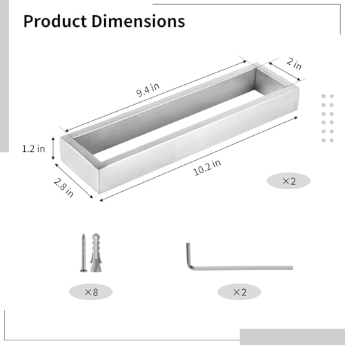 2 Pcs Bathroom Towel Rings, Square Brushed Wall Mounted Hand Towel Racks, Stainless Steel Towel Holders, Rectangular Modern Towel Stands