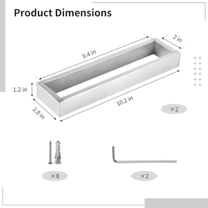 2 Pcs Bathroom Towel Rings, Square Brushed Wall Mounted Hand Towel Racks, Stainless Steel Towel Holders, Rectangular Modern Towel Stands