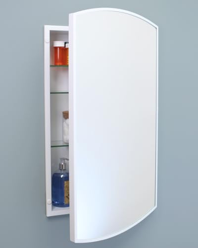 16x26 Harper Crescent Metal Framed Rectangle Recessed Bathroom Medicine Cabinet, Arced Mirror, 14x24 in-Wall Opening, Adjustable Glass Shelves, Magnet Close, White - color: White, size: 16x26