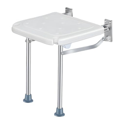 Wall-Mounted Foldable Shower Seat for Seniors | 400 lbs Capacity, Space-Saving Bath Bench for Seniors, Pregnant Women & Mobility Impaired, Non-Slip Feet, Drainage Holes