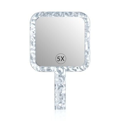 YEAKE Hand Mirror,Double-Sided Handheld 1X/5X Magnifying Mirror with Handle for Makeup, Shaving Mirror with Hole Hanging,Acrylic, 6.1" W x 10" L, Square Shape, Transparent 1 PC - size: 10"L x 6.1"W