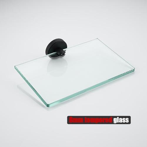 JQK Bathroom Glass Shelf Black, Tempered Glass Shower Storage 8 by 5 inches, 304 Stainless Steel Matte Black Wall Mount, TGS101L8-PB - color: Matte Black, size: 8 Inch (1 Pack)