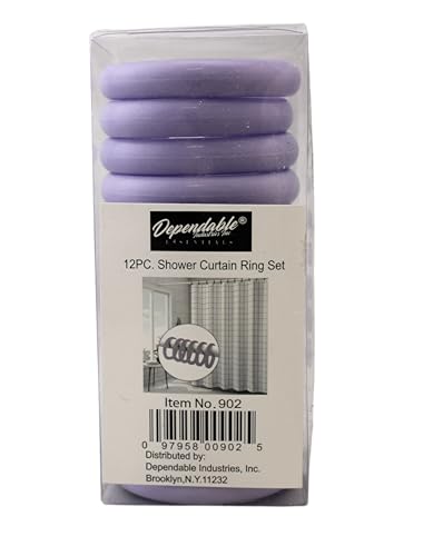 12 Piece Plastic Basic Locking Round Hook Easy Gliding Shower Curtain Rings Fits All Standard Size Shower Rods (Lavender) - color: Lavender