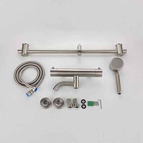 Thermostatic Shower System Stainless Steel, Wall Mounted Shower Set Modern with Shower Head Hose Tap, Adjustable Shower Mixer Set for Bathroom Hotel