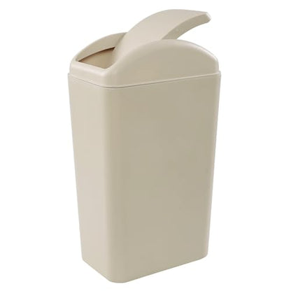 Obstnny 3.2 Gallon Slim Plastic Trash Can for Narrow Spaces, Khaki, 14L | Swing Lid Garbage Can Use at Home or Office