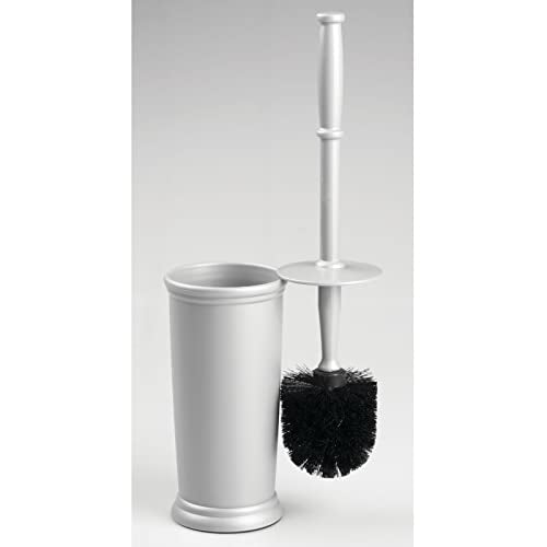 mDesign Compact Freestanding Plastic Toilet Bowl Brush and Holder for Bathroom Storage and Organization - Space Saving, Sturdy, Deep Cleaning, Covered Brush - Silver - color: Silver