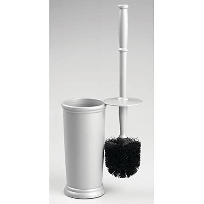 mDesign Compact Freestanding Plastic Toilet Bowl Brush and Holder for Bathroom Storage and Organization - Space Saving, Sturdy, Deep Cleaning, Covered Brush - Silver - color: Silver