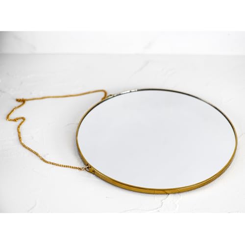 11.8-inch Modern Round Wall Mirror with Metal Frame and Hanging Chain, Suitable for Entryway, Hallway, or Bathroom Small Gold Metal Frame Mirror (Gold, 11.8 inch) - size: 11.8 inch