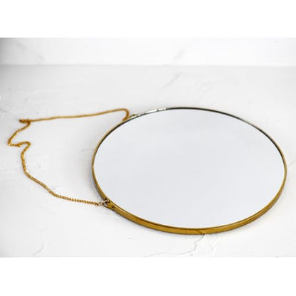 11.8-inch Modern Round Wall Mirror with Metal Frame and Hanging Chain, Suitable for Entryway, Hallway, or Bathroom Small Gold Metal Frame Mirror (Gold, 11.8 inch) - size: 11.8 inch