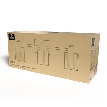 Globe Electric 3-Light Vanity Light, Matte Brass, Frosted Ribbed Glass Shades - color: Matte Brass, Frosted Ribbed Glass