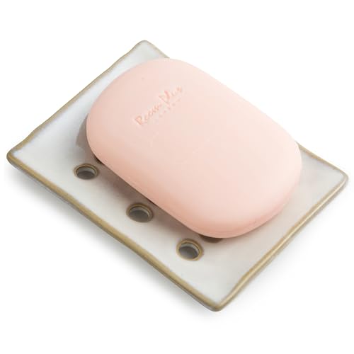 Soap Dish with Drainage, Bar Soap Holder for Bathroom, Hold 2 Bars | Premium Ceramic, Drain Soap Saver Extend Soap Life | Japanese Soap Tray for Shower | Sponge Holder for Kitchen Sink | White - color: White, size: with Drain Holes