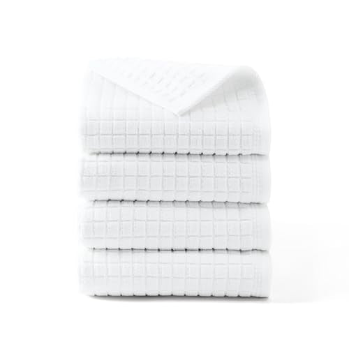 Town & Country Everyday 4-Piece Textured Windowpane Hand Towel Set, 20x30-Inch, 100% Cotton, Plush & Absorbent 550GSM, White - color: White