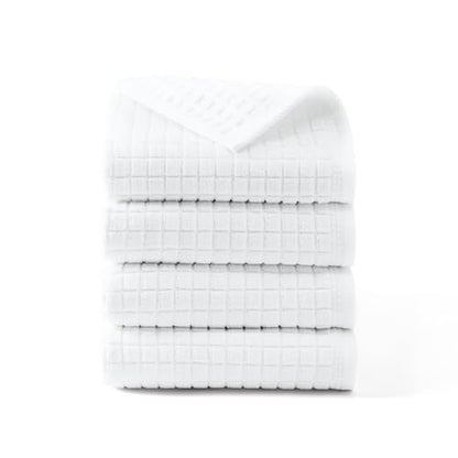 Town & Country Everyday 4-Piece Textured Windowpane Hand Towel Set, 20x30-Inch, 100% Cotton, Plush & Absorbent 550GSM, White - color: White