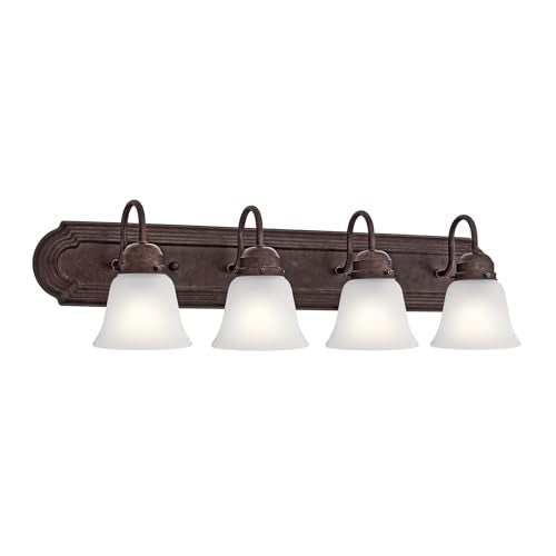 Kichler 5338TZS 30" 4-Light Bathroom Vanity Light Fixture with Satin Etched Glass, Traditional Design in Tannery Bronze for over Mirror Lighting (30" x 8" x 8") - color: Tannery Bronze, size: 30"