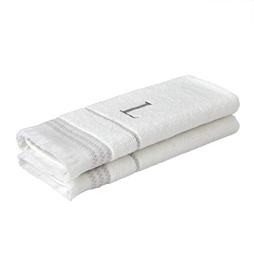 SKL Home Casual Monogram Hand Towel Set, L, 16x26, White 2 Count - color: Casual Monogram Hand Towel Set, size: Hand Towel Set, style: L