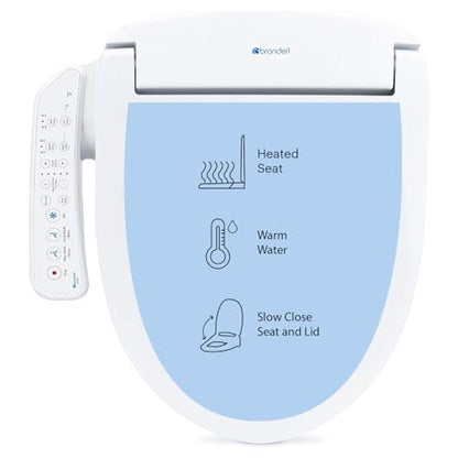 Brondell SE400-RW Swash SE400 Electric Bidet Toilet Seat With Heated Seat, Oscillating Stainless Steel Nozzle, Warm Air Dryer, Night Light, Gentle Close Lid, White Side Arm Control, Round - style: Round