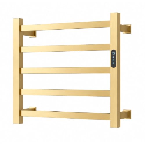 Luxury Gold Towel Warmer Rack for Bathroom, Wall Mounted Electric Heated Towel Rack with Timer & Fahrenheit Temperature Control, 5 Bar Stainless Steel Towel Heater for Bathroom(Brushed Gold) - size: 5 bar