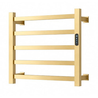 Luxury Gold Towel Warmer Rack for Bathroom, Wall Mounted Electric Heated Towel Rack with Timer & Fahrenheit Temperature Control, 5 Bar Stainless Steel Towel Heater for Bathroom(Brushed Gold) - size: 5 bar