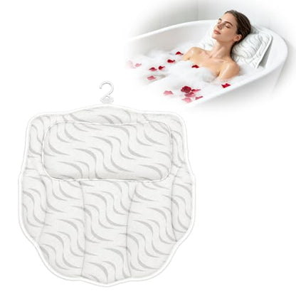 Bath Pillow for Tub, Ergonomic Neck Support Spa Bath Cushion | 4D Hollow Air Mesh,Quick-Dry & Breathable,ergonomic head neck support,6 heavy-duty suction cups for home spa tub soak
